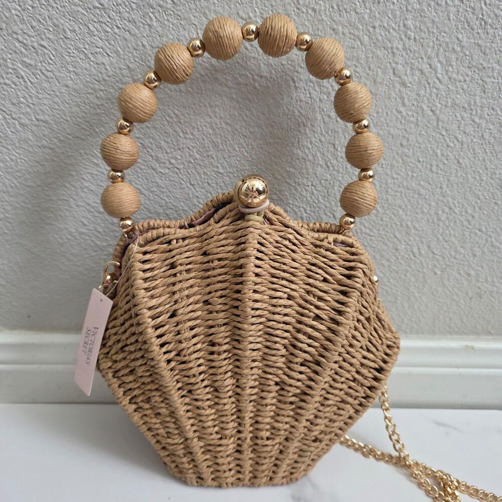 Victoria's Secret NWT Shell Straw Clam Shell Crossbody Bag & Shell Wristlet Set - Picture 2 of 9